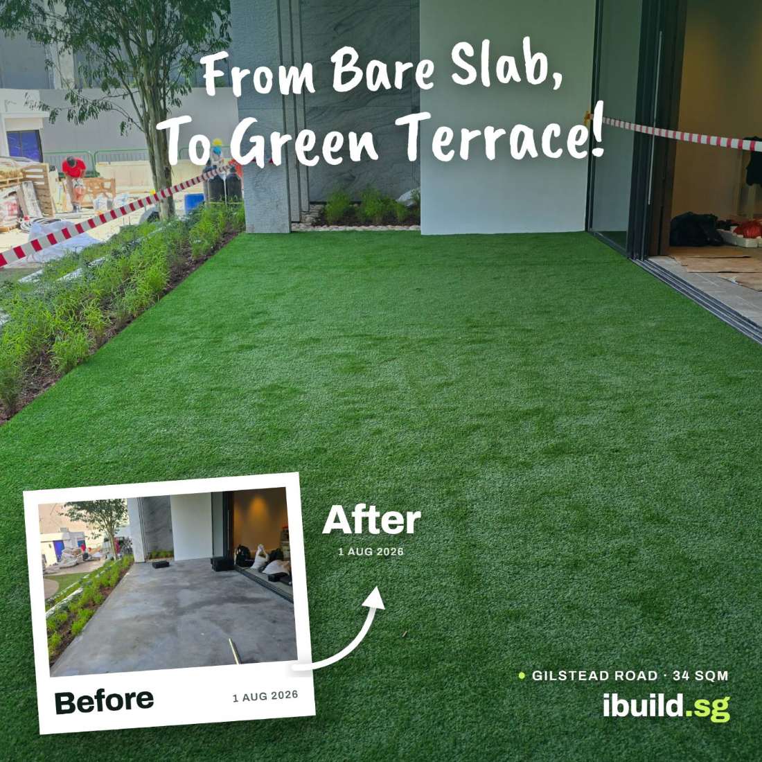 Before and after artificial grass terrace at Gilstead Road, Newton, Singapore
