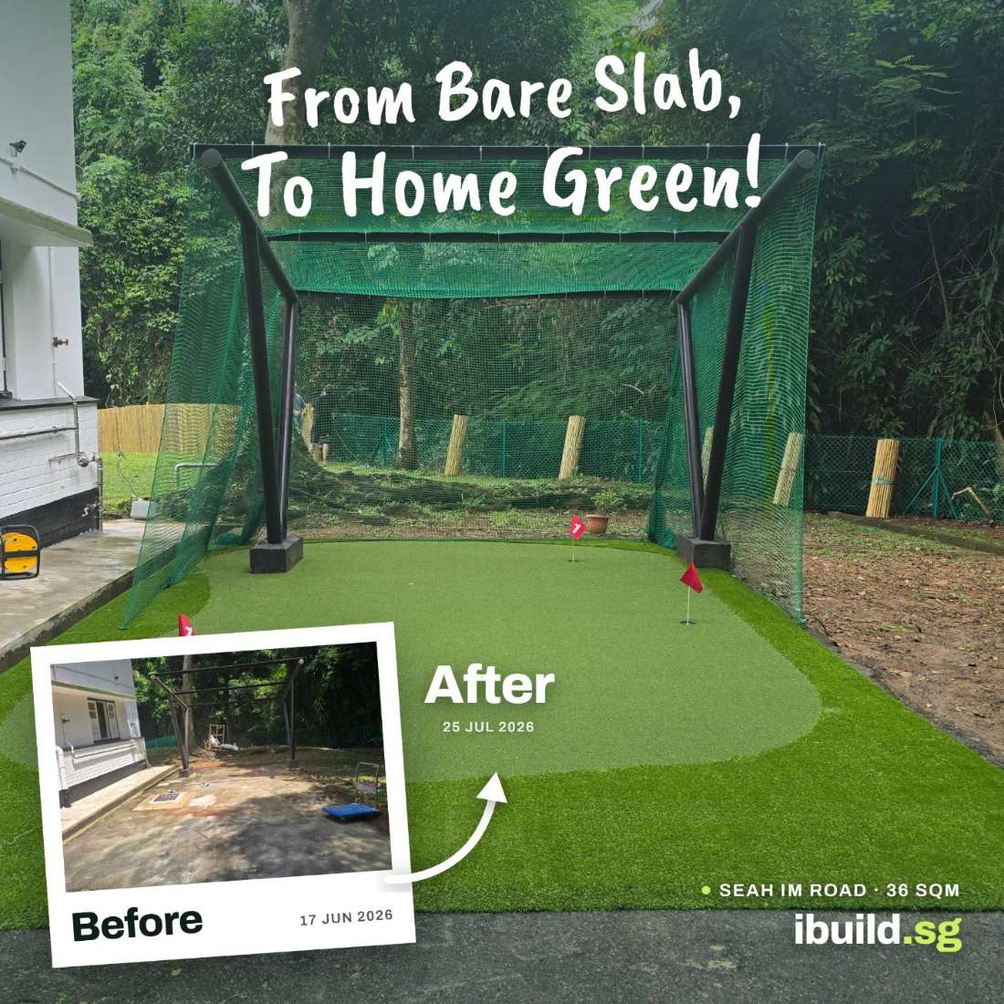 Before and after artificial grass putting green at Seah Im Road, Telok Blangah, Singapore