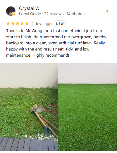 Google review by Crystal W on ibuild sportscape backyard artificial grass transformation
