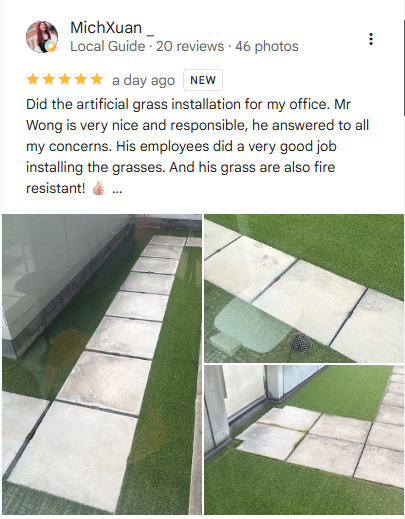 Google review by MichXuan of ibuild sportscape office artificial grass installation