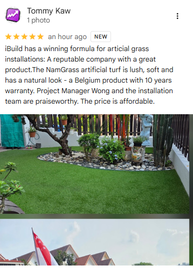 Google review by Tommy Kaw of ibuild sportscape artificial grass