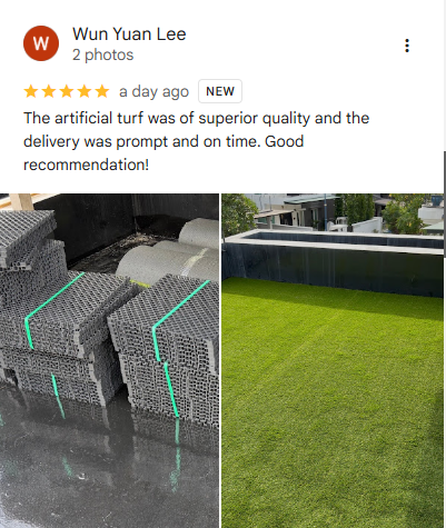 Google review by Wun Yuan Lee on ibuild sportscape artificial turf quality and delivery