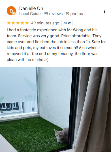 Google review by Danielle Oh: safe for kids and pets, floor left clean with no marks after tenancy