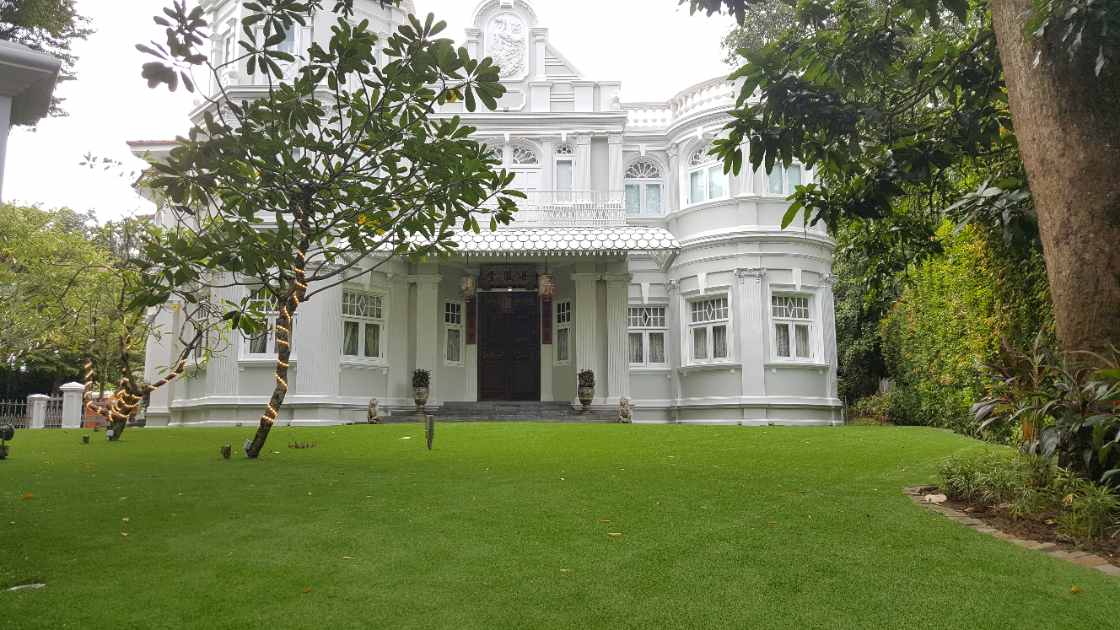 Artificial grass installation at a heritage bungalow in Singapore