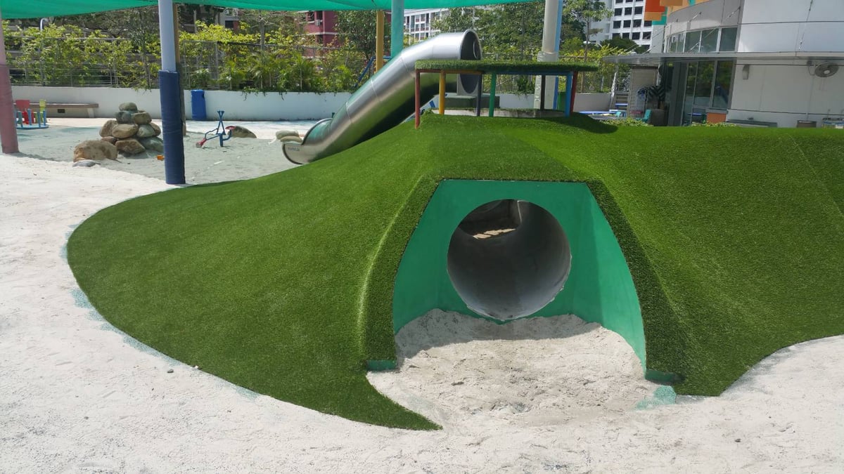 Artificial grass installation for a childcare playground at United World College, Singapore