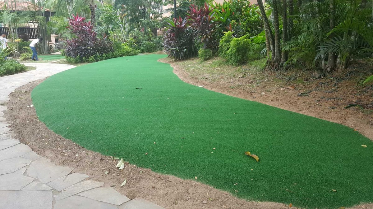Artificial grass pathway at Seletar Springs condominium, Singapore