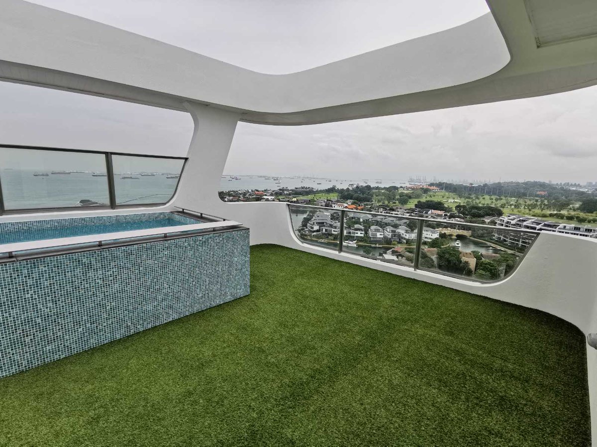 Artificial grass rooftop terrace at Cape Royale, Sentosa, Singapore