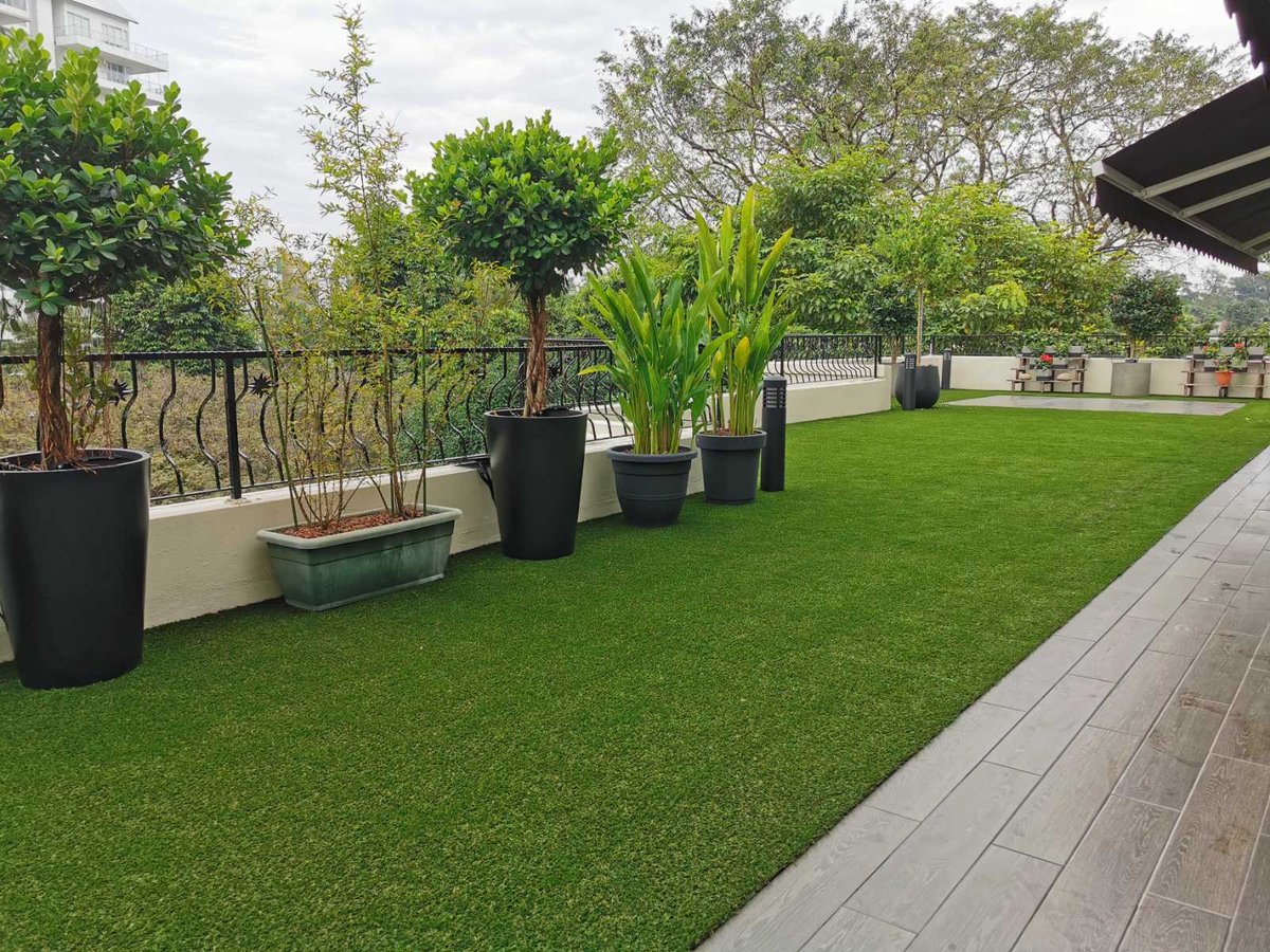 Artificial grass lawn at Stevens Road, Singapore