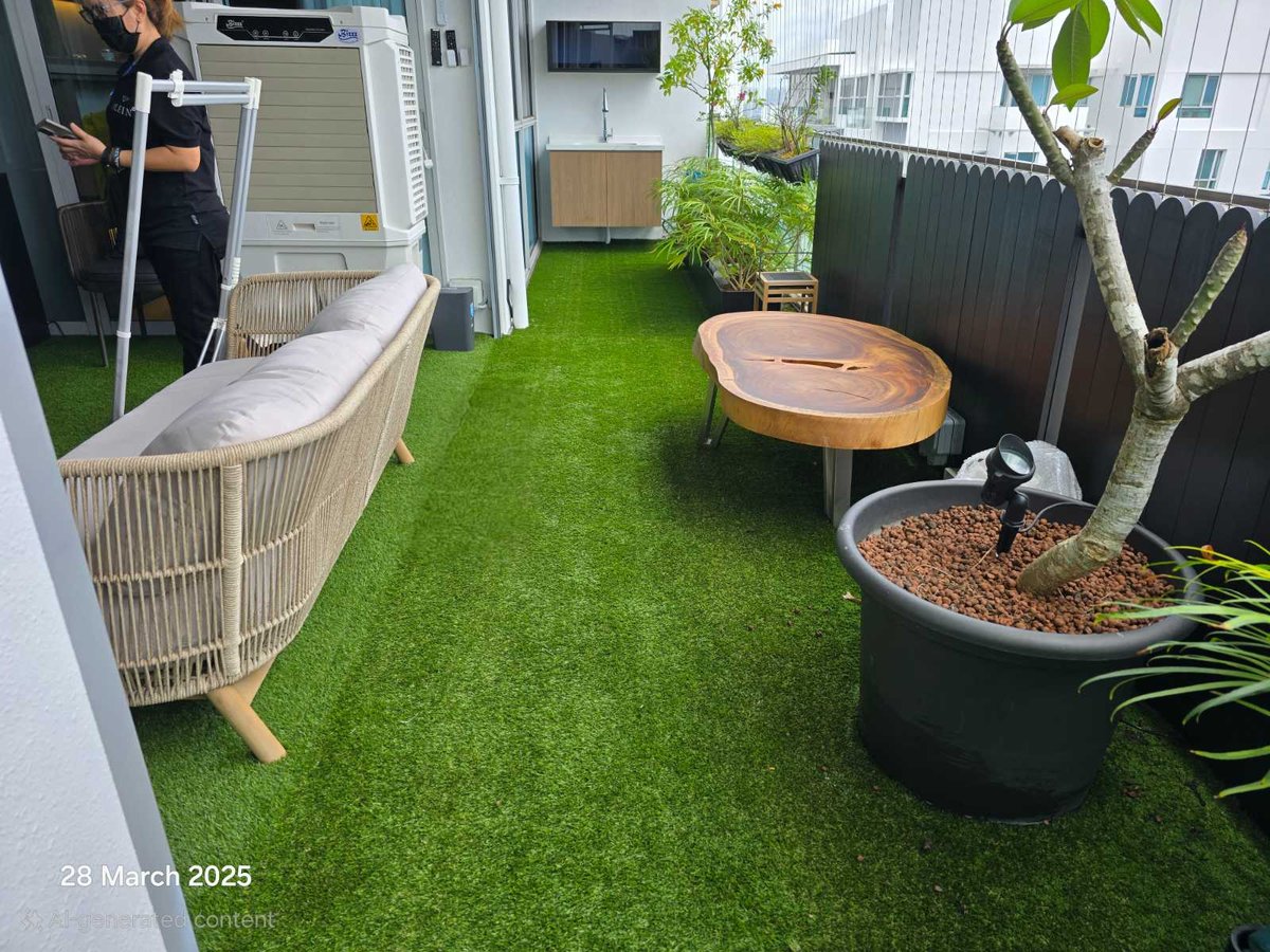 Artificial grass installation at The Esta, Amber Road, Singapore