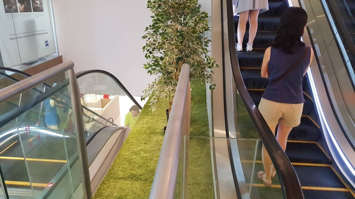 Artificial grass slope beside the escalators at White Sands mall, Pasir Ris