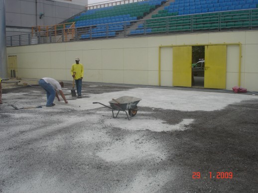 The engineered, free-draining sub-base being completed at Jalan Besar Stadium, January 2009